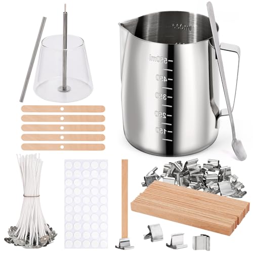 Kit de fabrication de bougies, comprend un pot de cire 3 pièces, des mèches en bois et des mèches de bougie, des autocollants et un support, un outil de centrage de mèche, pour la fabrication de