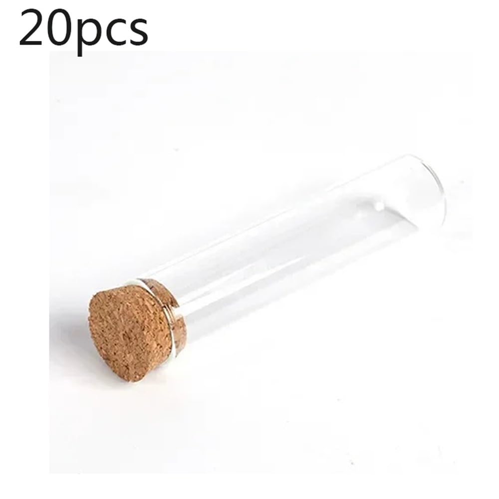 Cristalería de Laboratorio Lote de 10 tubos de vidrio transparente de laboratorio de 12 a 30 mm de diámetro con tapón de corcho y fondo plano.(20x200mm 20pcs)