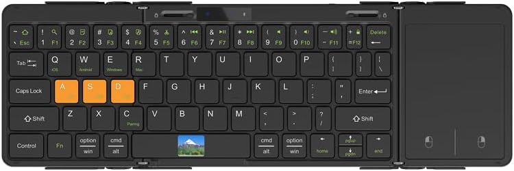 Top-down view of the JOMAA Foldable Bluetooth Keyboard showing the full layout including the touchpad