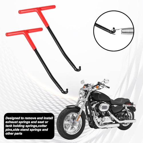 Image of Exhaust Spring Puller Tool Motorcycle Exhaust Spring Hooks, 2 Pcs Exhaust Spring Tool, T Handle Snowmobile Spring Puller Removal Tool, Pipe Spring Puller for Motorcycle Dirt Bike(Red)