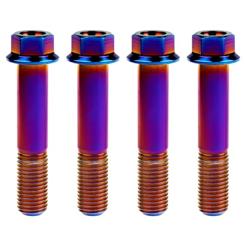 Image of Titanium Bolt M12 30 35 40 45 50 55 60 65 70 75 80 85 90mm Hex Small Flange Head for Motorcycle Car Modification Pack of 4 (M12x60mm Pitch 1.5, Burnt Blue)