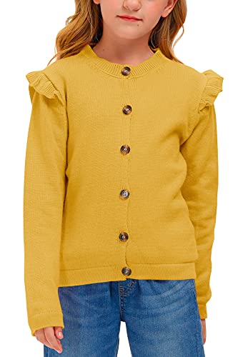 Besserbay Girl's Ruffle Turmeric Knit Cardigan Solid Color Button Up Outwear Sweater 9-10 Years #TOP19
