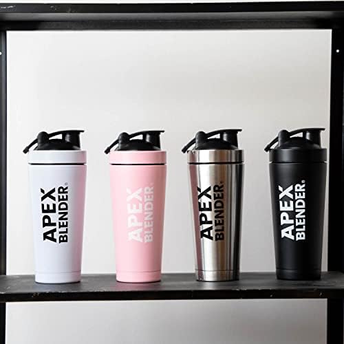Apex Blender Stainless Steel Protein Shaker Bottle Pink 750ml Mix & Drink Shakes, Smoothies - Protein Powder Storage Box and Mixer Ball | BPA Free | Stylish Pre Workout & Sports Supplements Shakers
