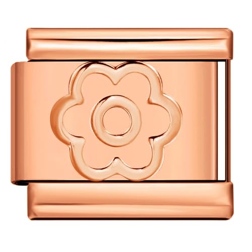 Mon & Sons Daisy Rose Flower Rose Gold Silver Italian 9mm Link Stainless Steel Bracelet Charm Compatible With 9mm Link