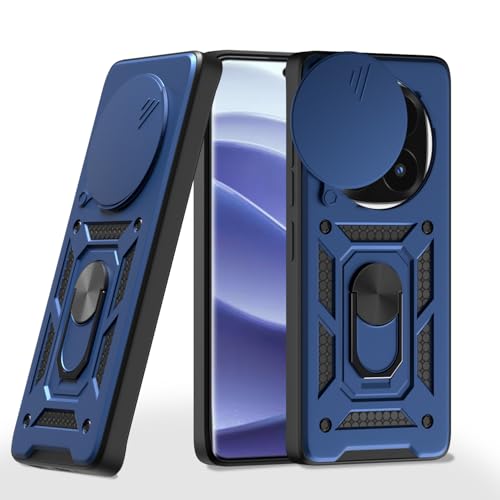 Image of Pikkme Back Cover for Redmi Note 14 Pro Plus 5G | D10 Tough Armor | 360 Protection Case | Sliding Camera Shield Cover & Ring Holder Stand Bumper Case (Blue)