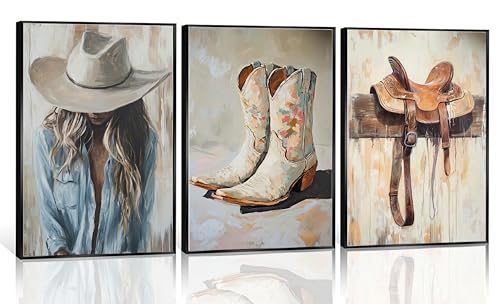 Image of FJKLRP 3Pcs Cowgirl Canvas Wall Art 16x24 inches Unframed