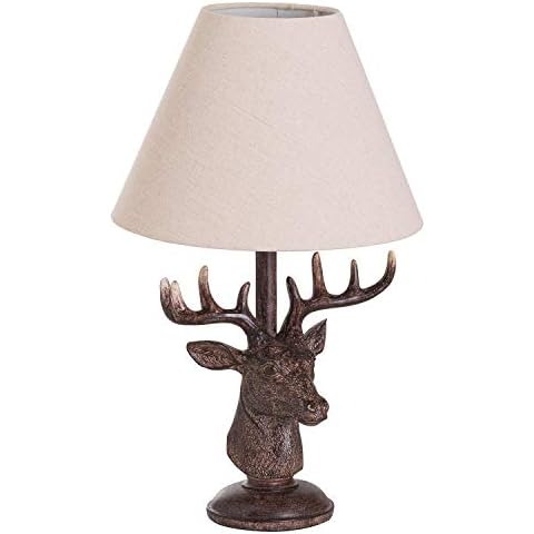 Hill 1975 Stag Head Table Lamp with Linen Shade, Resin, Mixed, One Size Cover