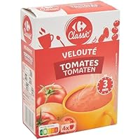 PRODUIT : Soupe déshydratée instantanée à la tomate, conditionnée en boîte de 4 sachets individuels. COMPOSITION : Préparation à base de tomate (25%) et de pomme de terre (22%), avec des aromates comme l'oignon, le paprika et le persil. PRÉPARATION :...