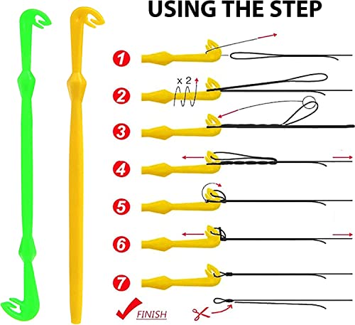 baixikly 4 Pcs Easy Hook Loop Tyer Disgorger Tool Plastic Hook Disgorger Set Tie Fast Knot Tying Tool for Fly Fishing Yellow Green