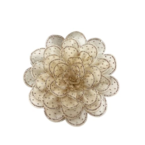 Image of Rhinestone Camellia Flower Big Brooch Lapel Pins for Women Fashion Crystal Fabric Floral Brooches Pin for Dresses Suit Accessories Jewelry Boutonniere Corsage Wedding Party 140mm