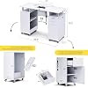 Manicure Table Nail Desk for Nail Tech, Acetone Resistant Beauty Salon Station with Dust Collector, Wrist Pad, Lockable Wheels, Drawer & Cabinet, White
