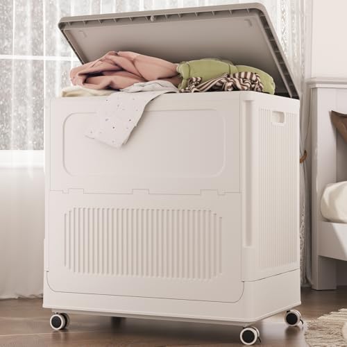 Image of HAIXIN HOME Rolling Laundry Hamper with Lid, 130L Large Capacity Clothes Hampers for Laundry, Plastic Collapsible Laundry Baskets with Wheels and Lid, Install-Free & Easy to Transport to Laundry Room