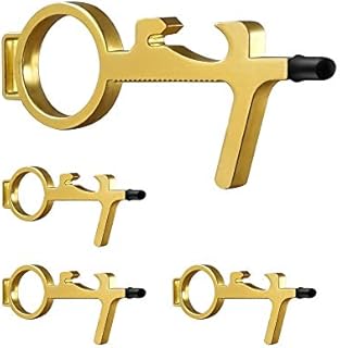 4 Packs No Touch Door Opener, Touchless Keychain Tool, Contactless Door Opener Stylus, for Door Screen ATM Elevator Button and More (Gold)