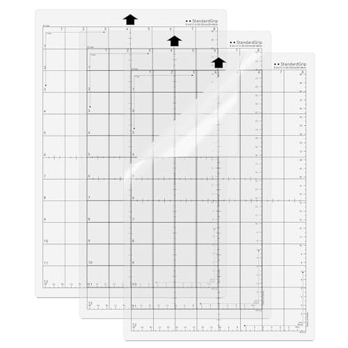Prime Vinyl Schneidematte für Silhouette Portrait Ersatz Schneidematte,3 Stück Standard Griff 30,5 x 20,3 cm,gerasterte, selbstklebende, Schneidematten-Set.
