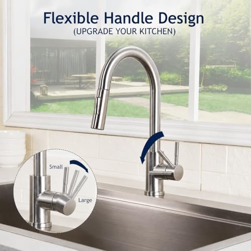 HOTIS Kitchen Sink Faucet Brushed Nickel with Pull Down Sprayer, Single Hole Stainless Steel Bar Faucet, 360° Swivel Pull Out Sink Faucets for Kitchen, Laundry & Bar Sinks, HT-KF100 by HOTIS HOME - Used condition - Image 6