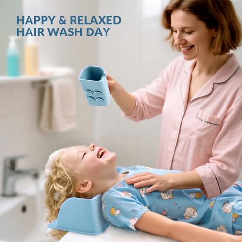 Hair Washing Station for Kids, Portable Silicone Hair Washing Basin for Sink & Bathtub, Tear-Free Shampoo Bowl with Rinse Cup, Make Wash Day Much Easier (Blue) by JOY ANAN - Image 7