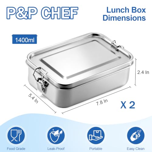 P&P CHEF 1400 ML Bento Box, 3-Section Stainless Steel Lunch Boxes, 2 Pcs by P&P CHEF - Used condition - Image 2