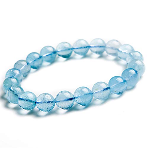 10mm Genuine Blue Natural Topaz Crystal Gemstone Stretch Round Bead Bracelet