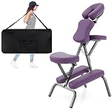 RELAX4LIFE Massagestuhl Klappbar, Tattoostuhl Höhenverstellbar, Therapiestuhl mit Verstellbarer Bruststütze Armablage Kopfstütze Sitz, Behandlungsstuhl mit Tragetasche, bis 160 kg belastbar (Lila)