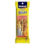 Vitakraft Crunch Sticks Cockatiel Treat Apricot Peach Flavor - Triple Baked Long Lasting Bird Treats with Natural Wood Chew Center for Beak Health and Enrichment - 3.5 oz.