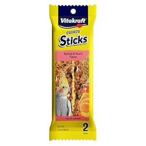 Vitakraft Crunch Sticks Cockatiel Treat Apricot Peach Flavor – Triple Baked Long Lasting Bird Treats with Natural Wood Chew Center for Beak Health and Enrichment – 3.5 oz.