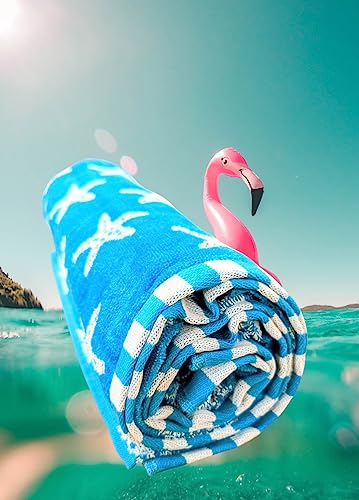 STARFISH BLUE Beach Towels for Adults - Large Size, Soft Velour Cotton with Quick Dry Terry Reverse, Perfect Fit for Sun Lounger - Couple Beach Towel Sets, Mix & Match for Family Pool