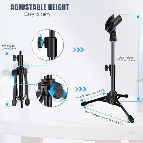Jcwiny MICS03140813 Desk Mic Stand, Jcwiny Portable Foldable Microphone Tripod With Mic Clip Holder Adjustable Table Microphone Stand For Blue Yeti Snowball Spark And Other Dynamic Microphones thumb #1