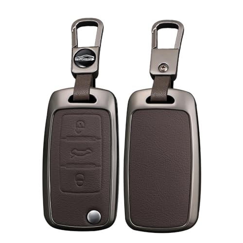 Étui clé VW en cuir marron pour Golf Jetta Tiguan