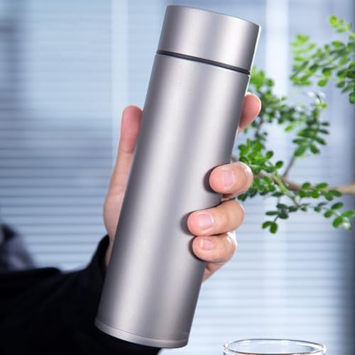 Pure Ti - Vaso aislante al vacío de doble pared de 450 ml con parte inferior de silicona antideslizante, botella de bebida caliente para acampar al aire libre con filtro de té
