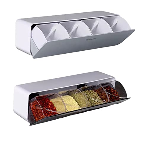 Bonacelli Salero y azucarero de cocina, salero de cocina con 4 cajones extraíbles, azucarero de cocina, organizador de especias instalación sin taladrado, salero, azucarero Cover