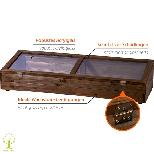 dobar® Frühbeet-Aufsatz aus Holz für Hochbeete - Frühbeet-Kasten mit Folie - 117 x 40 x 26 cm - Dunkelbraun