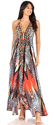 Image of Sakkas Lizi Womens Maxi High-Low Halter Handkerchief Long Dress Beach Party