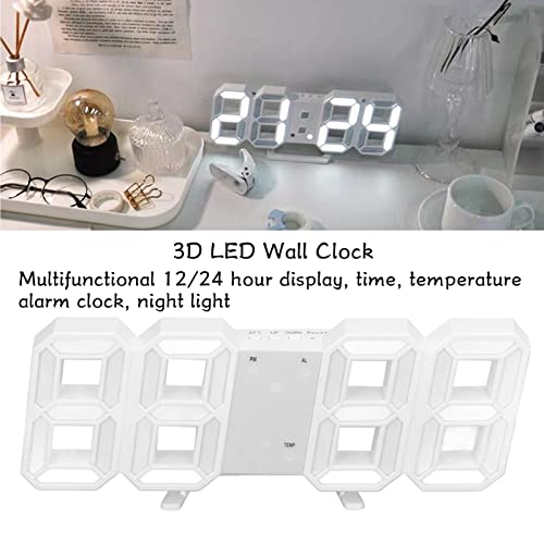 BuyWeek Reloj de Pared LED 3D, Marco Blanco Reloj Despertador Digital Reloj de Pared Moderno Temporizador con Temperatura para la decoración de la Sala de Estar del hogar(Blanco) - imagen 5