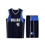 Nowitzki Mavericks # 41 DRLLRS Basketball Trikot Ärmellos Set Männlich Weiblich Kind Jungen Mädchen Erwachsene Basketball T-Shirt Kurze Hose 2-teiliges Set Blau Schwarz Weiß-Black-S