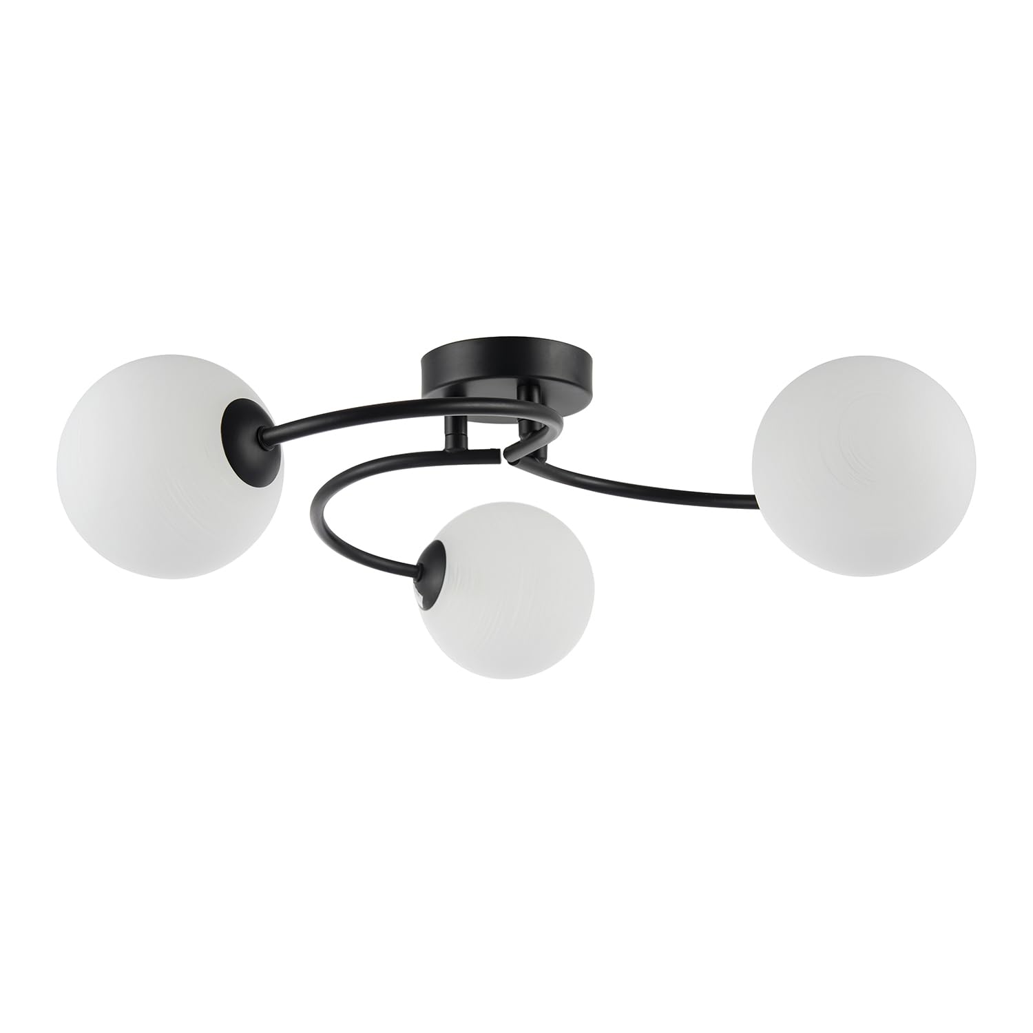 Happy Homewares Black Modern 3-Arm Matte Ceiling Light With Opal Swirl Glass Spherical Shades | X 47Cm | 3 X 5W G9 | For Bedroom Dining Room Lounge Etc By 17Cm