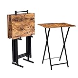 HOOBRO Beistelltische, Sofatisch 4er Set, Klappbar Tablett Tisch, Serviertisch Snack Tisch im Industriestil, Kaffeetisch TV Tray für kleinen Raum, einfach montierbar, stabiles, Dunkelbraun EBF50BZ01