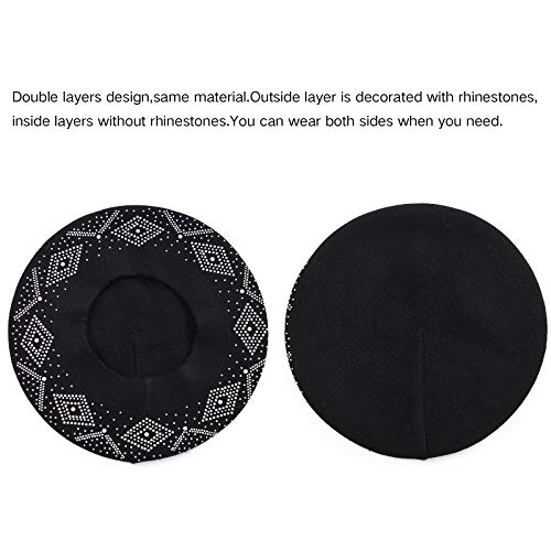 Ladybro Rhinestone Beret Hats For Women 2 Layers Wool French Hat Lady Winter Warm Hat #TOP1
