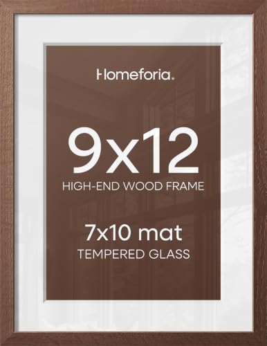 Image of Homeforia 9x12 Brown Oak Picture Frame, High-End Wood, 7x10 Mat, Glass | High End Solid Oak Wood, Tempered Glass, Acid-Free 7x10 Removable Mat, 9x12 Edge-to-Edge Display 12x9, Wall Kit, Set Of 3
