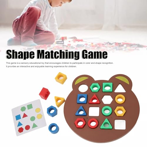 Image of WISHKEY Geometric Shape Matching Board Game for Kids 3-5 Years with Bell - Color Sorting, Shape Recognition Puzzle, Brain Development Educational Toy with 30 Cards & 32 Blocks for Preschool Learning