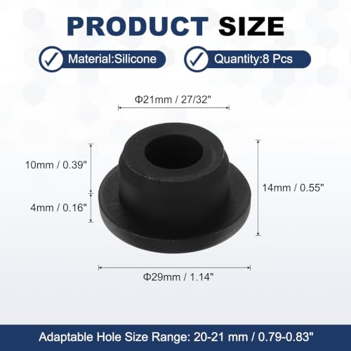 Image of MECCANIXITY 8pcs T-Shaped Silicone Plugs 21mm 27 /32 Inch Dia, Black | Snap in Plug Hole Seal Cover Round Rubber Stopper for 20-21mm Holes Kitchen Rubber Bulkheads Waterproof Sealing