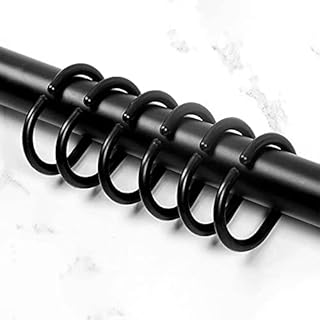 12Pcs Decorative Shower Curtain Hooks, Plastic Shower Curtain Hooks, Black C Shape Rings, Glide Bathroom Shower Window Rod, Shower Curtain Rings, For Bathroom Curtain Window Rod (Black)