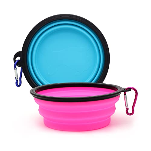 Image of 2-Pack Small Dog Travel Bowl, Collapsible Bowls for Dogs, Foldable Cat Water Bowl, Portable Pet Feeding Watering Traveling Dish (Pink & Light Blue)