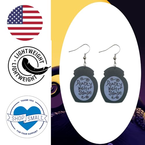 Cute Halloween Nightmare Urn Earrings for Women. Halloween Costume Deadly Nightshade Earrings for Women. Sally Style Costume Earrings Fan Designed Poison Bottle Earrings for Women. Fun Poison Themed Earrings for Women.3