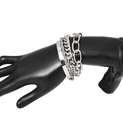 Fxmimior Dainty Boho Gold Silver Chain Bracelets Set For Women Adjustable Fashion Beaded Chunky Flat Cable Chain Punk Bracelets Jewelry For Women Girls Gift Set Of 4 (Silver) #TOP13