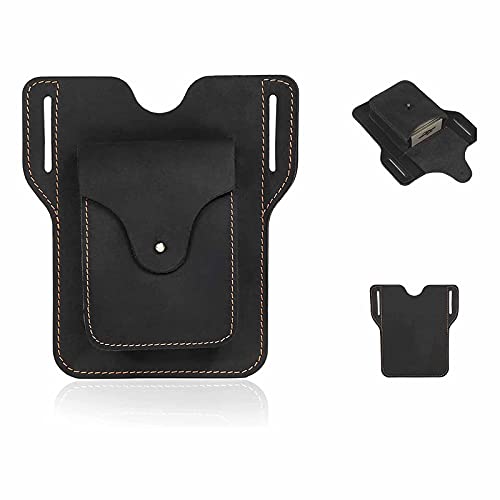 Retro Belt Waist Men's Bag, Genuine Leather Belt Bag, Retro Loop Waist Holder Pouch Case, Belt Loop Multitool Sheath with Key Holder (B: black)