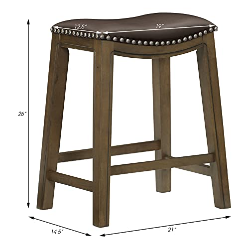 Lexicon Alviso Wooden Saddle Seat Counter Height Stool, 24" Sh, Brown #TOP2