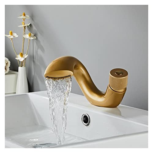 Robinet de Lavabo Design Unique à Bec Cascade Finition Or Satiné Durable