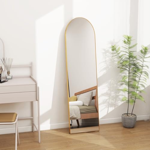 Image of VENETIAN IMAGE Floor & Wall Mount Full-Length Mirror | Arch Top Design | Perfect for Bedroom, Dressing Room, Hallway (Gold, 160x60 cm)