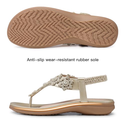 Image of TEMOFON Sandals for Women Flat Dressy Summer Flower Sandals with Ankle Strap Comfortable Casual Walking Flat Sandals Size 5-11