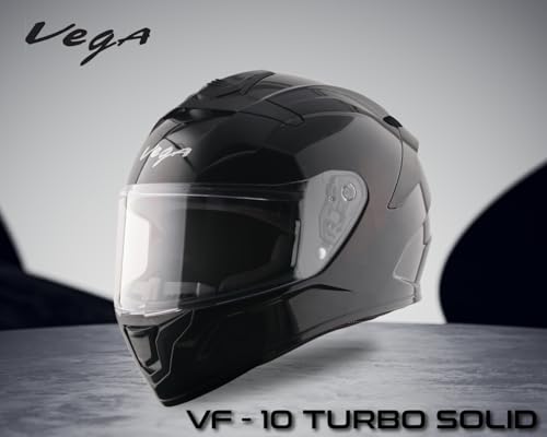 Image of Vega VF 10 Turbo Solid Full Face Motorcycle Helmet with Shock-Absorbing Liner, Lightweight Build, Aerodynamic Fit, Ventilated Interior, Comfortable Fit, and Trendy Black Finish Black L